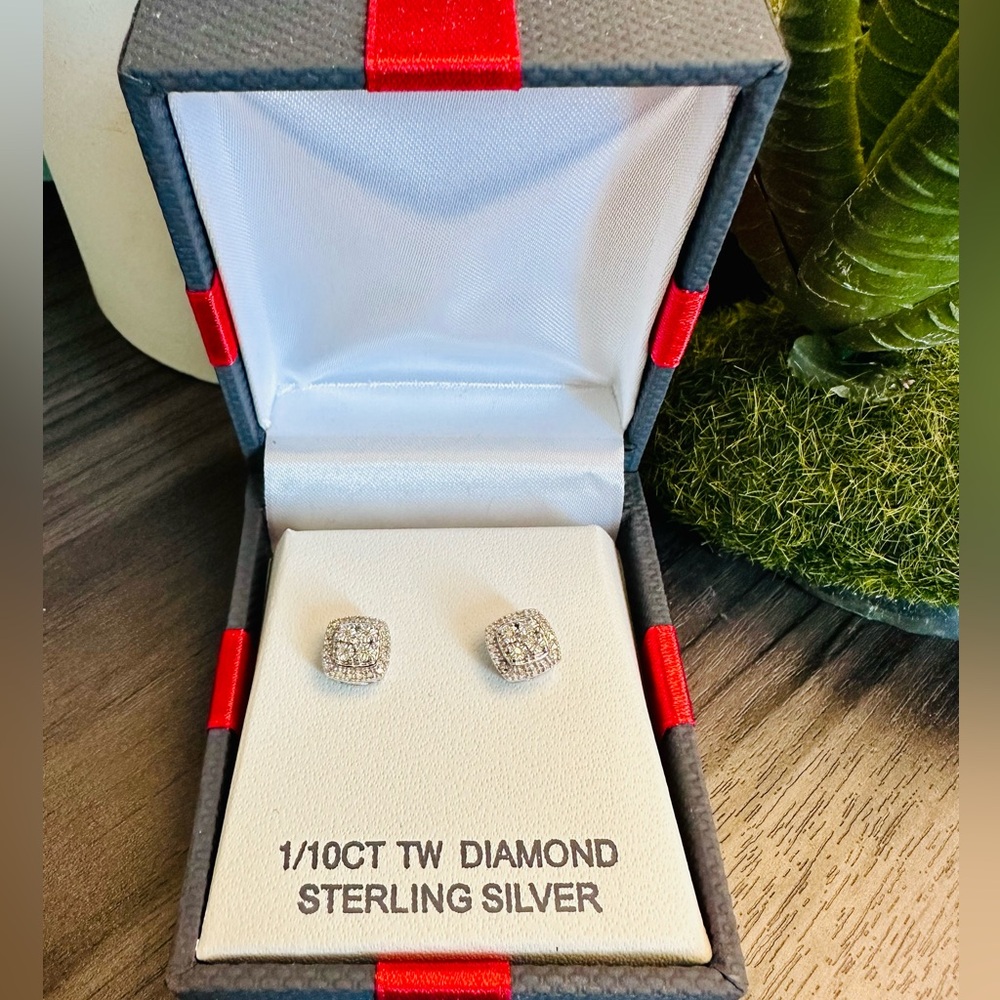 New Stunning Diamond Sterling Silver Earrings 1/10ct TW